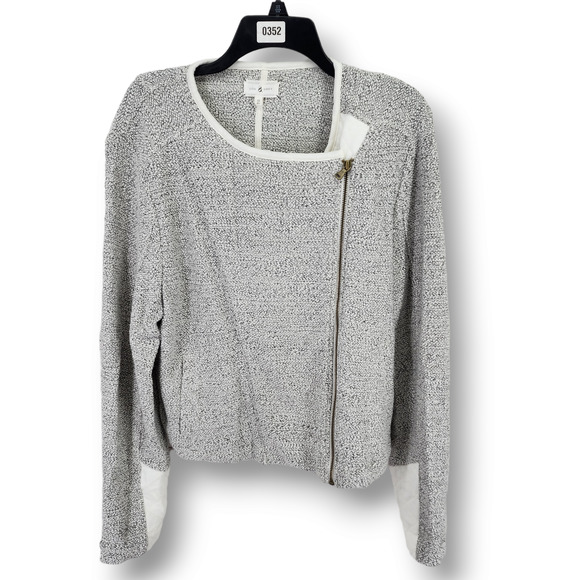 Lou & Grey Full Zip Up Jacket Women Size XL Gray Boucle Knit Stretch Moto Style - Picture 1 of 7